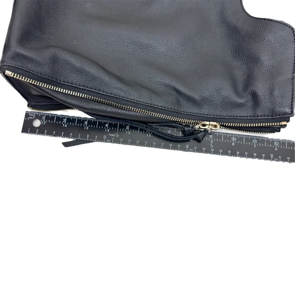 Vince Camuto Corla Black Leather Large Tote Shoulder Bag Zippers Biker Moto